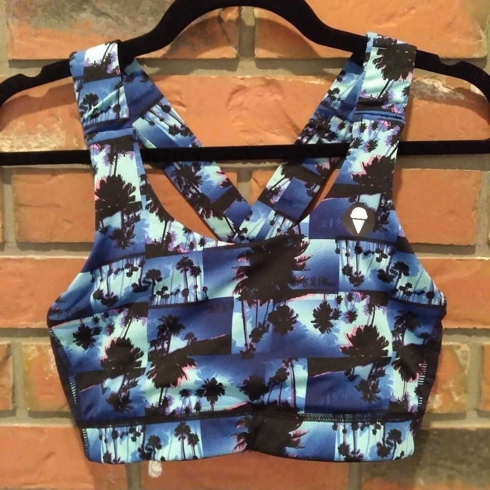69 Slam palm tree pattern cross back sports bra